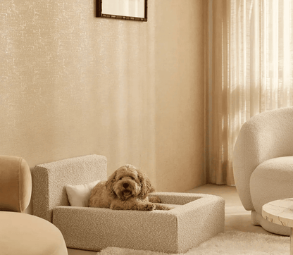 Real orthopedic dog bed with a mattress and a bolster frame