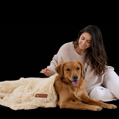 Calming faux-fur blanket for dogs