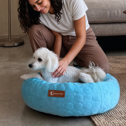Cooling donut bed for dogs in blue