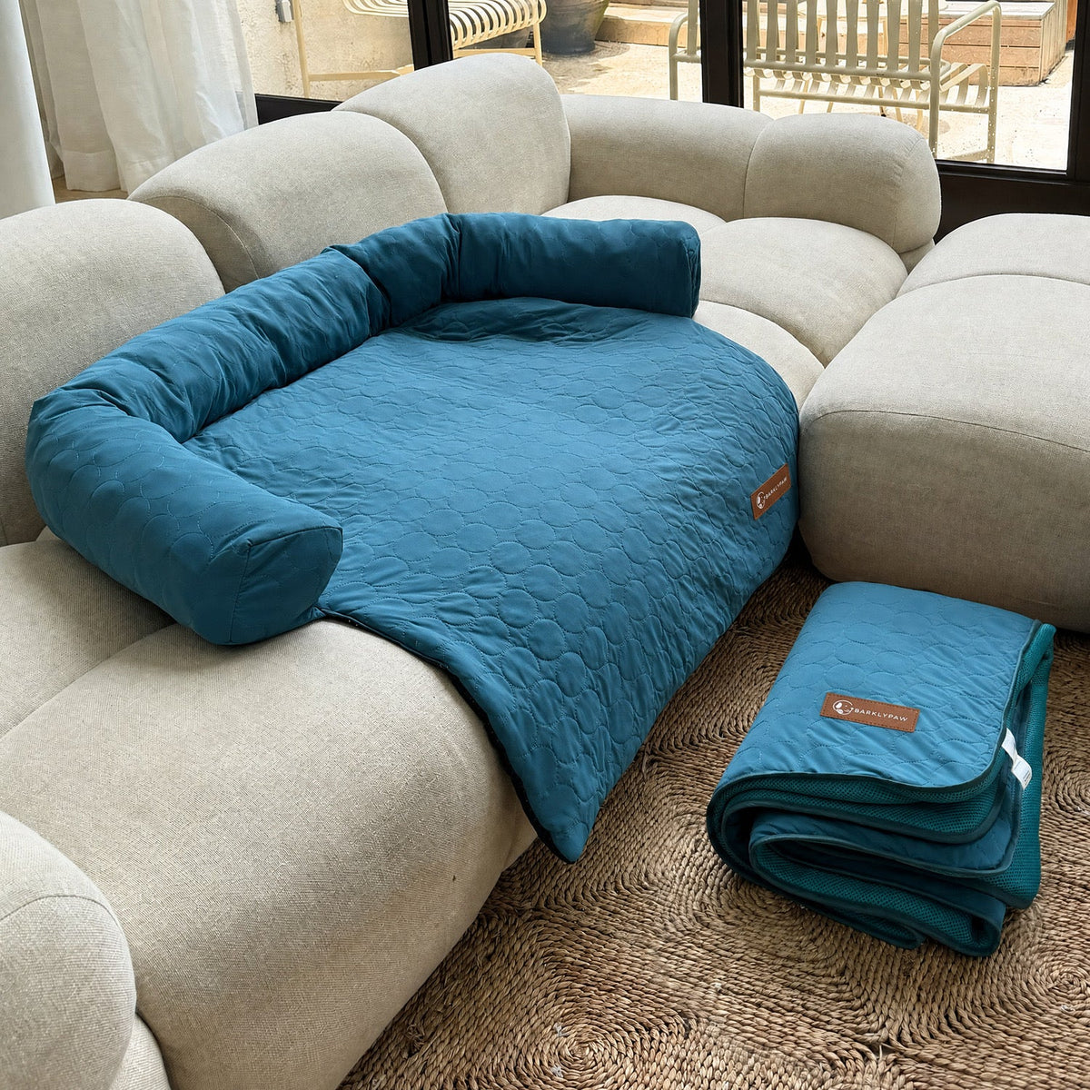 Cooling sofa bed for dogs on a living room couch