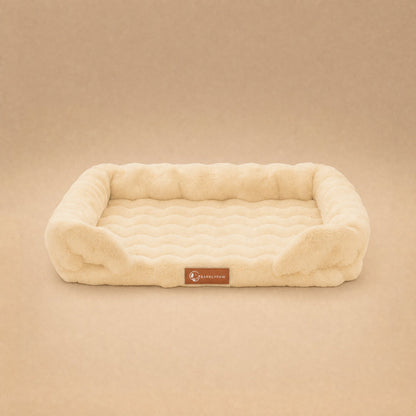 Luxurious orthopedic dog bed in a living room