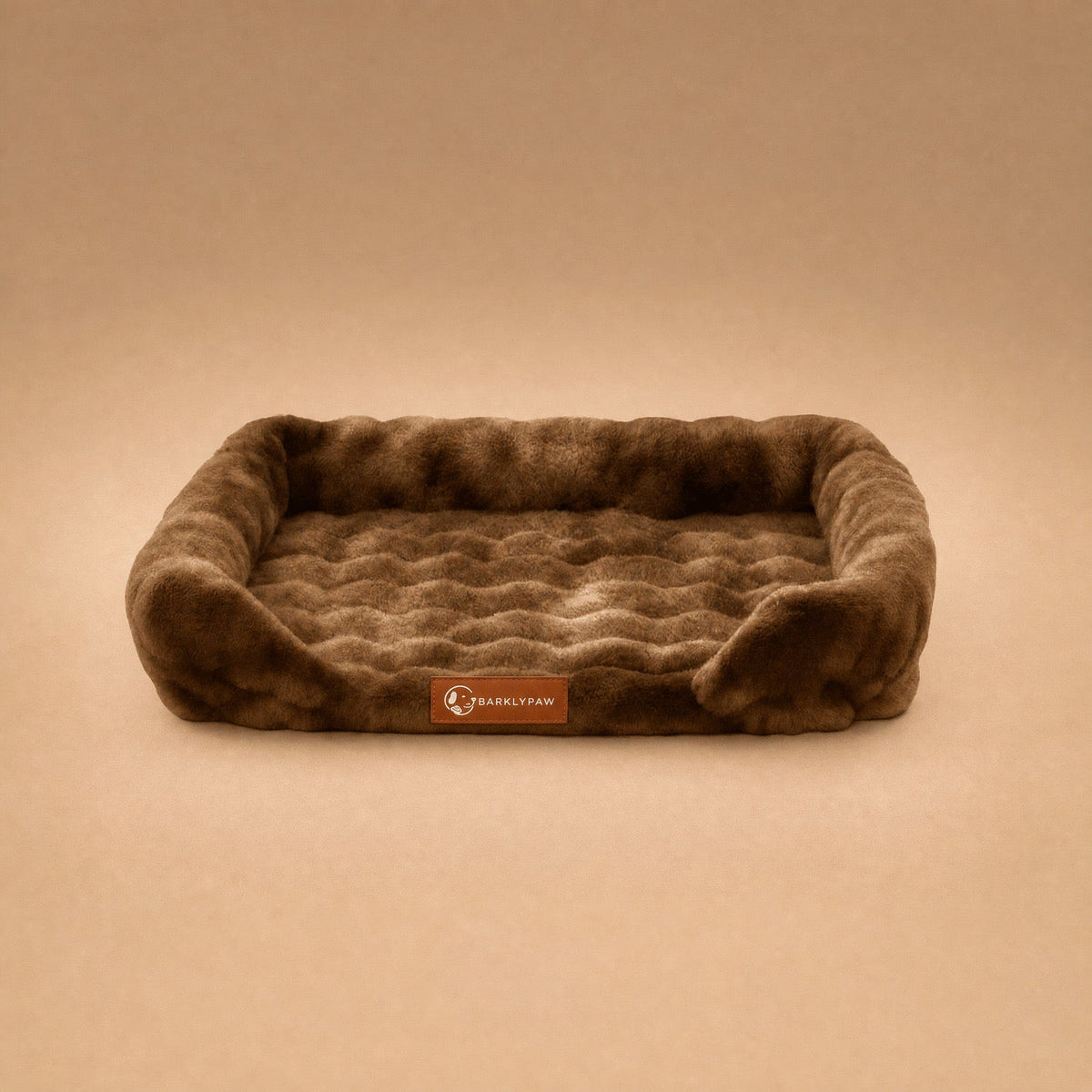 Luxurious orthopedic dog bed in a living room