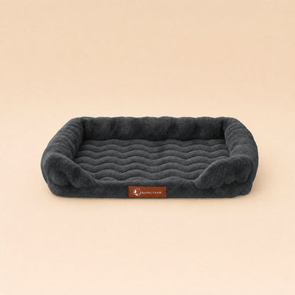 Luxurious orthopedic dog bed in a living room