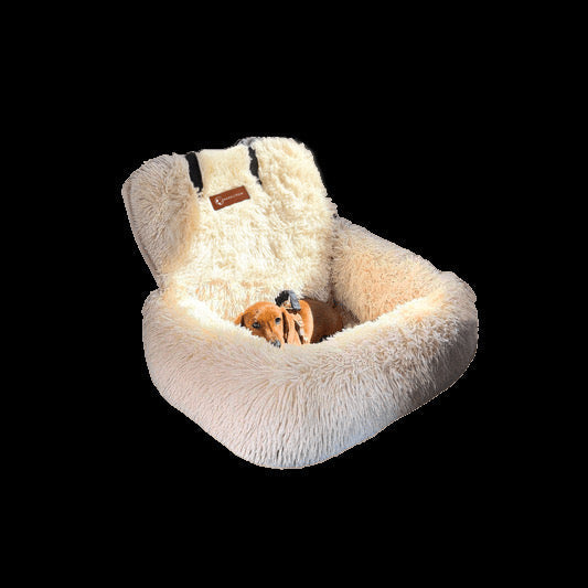 Protecting car bed for dogs with a small dog inside